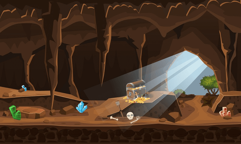 game treasure chest in cave