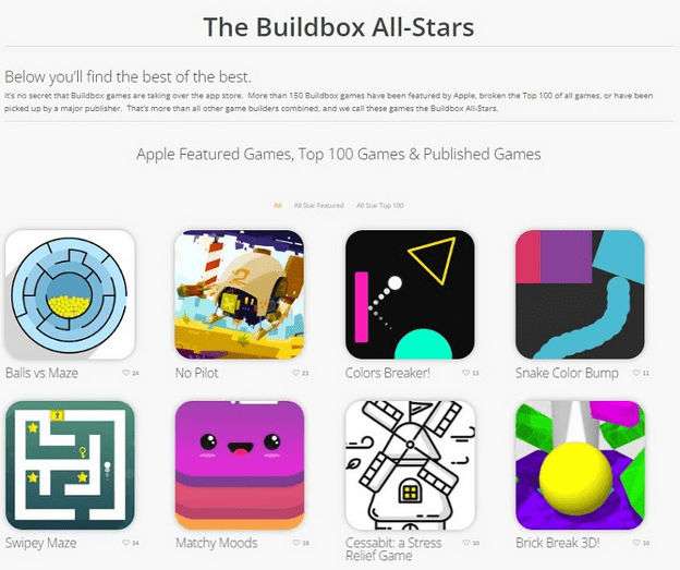 Buildbox all-stars and featured games