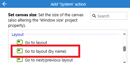 Construct 3 editor go to layout