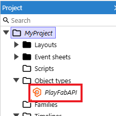 Construct 3 editor select PlayFab API object